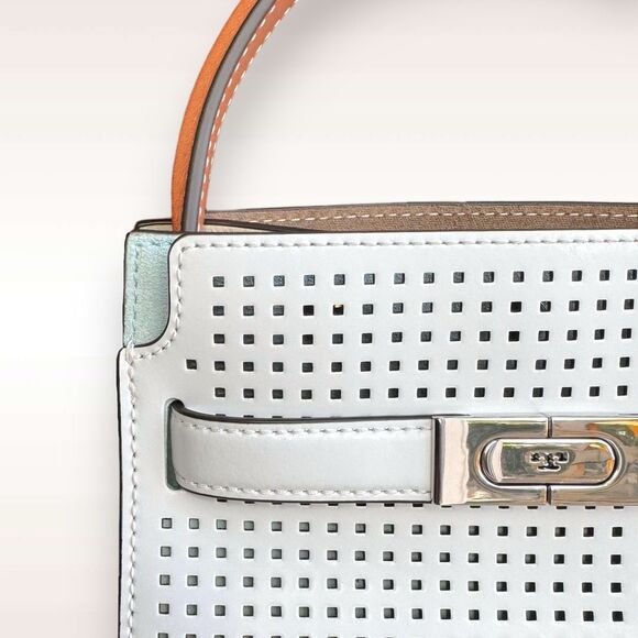 AUTHENTICATED NEW Tory Burch Petite Perforated Lee Radziwill Double Bag $798 - Picture 9 of 17
